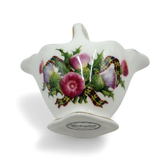 ROCKINGHAM BASKET Miniature Ceramic With Floral Thistle England Vintage 4" - Picture 7 of 10